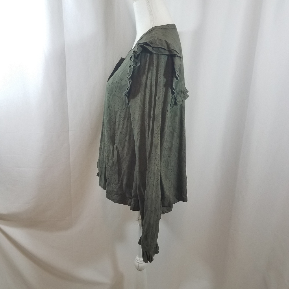 Hinge Olive Ruffle Crop Jacket L - Picture 6 of 15